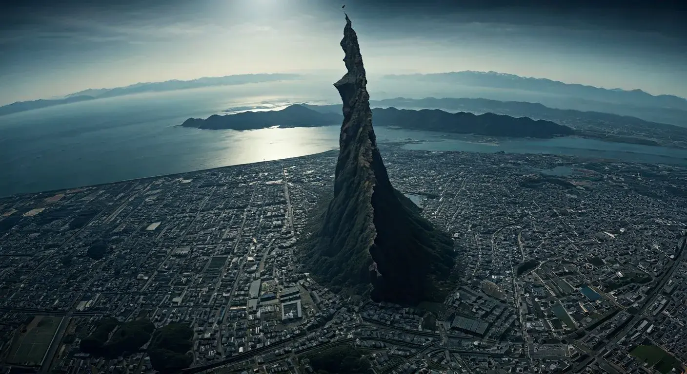 japan divided by an earthquake into two islands photographed with professional wide angle optics fro